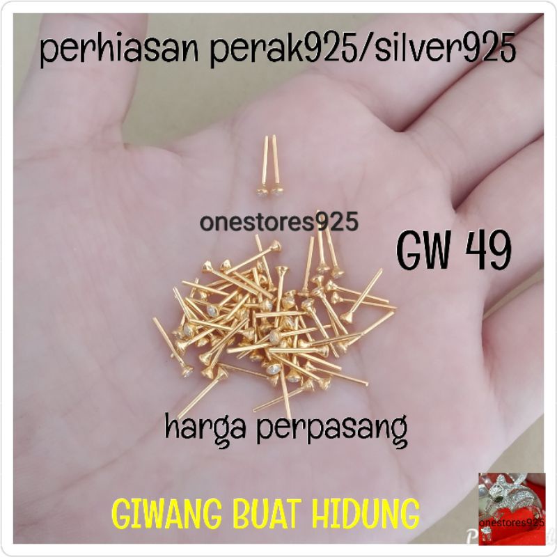 Giwang Hidung Perak Asli 925 Anting tindik Silver Asli Lapis Emas Kuning