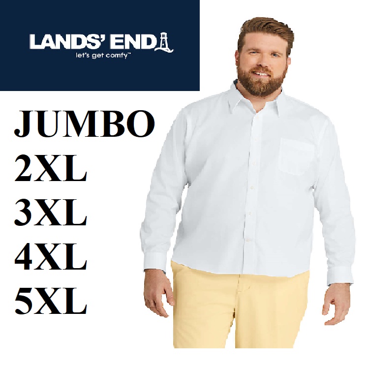 Lands'End Kemeja JUMBO 2XL-5XL Pria Original Katun Twill Lengan Panjang