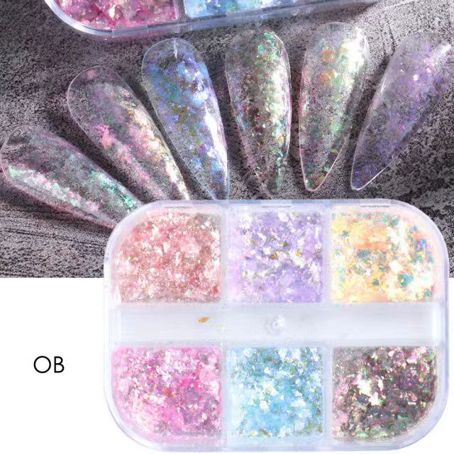 6Set Flakes Opal Pastel Polarized Aurora Powder / Pecahan Flakes Aurora Gaya Jepang