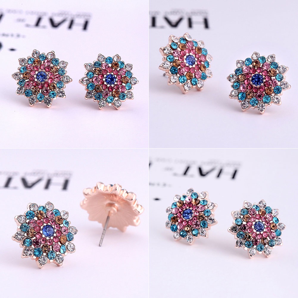 Hu Hu Hu Hu Hu Alat Bantu Pasang Kacamata♡ Anting Stud Bentuk Bunga Matahari Aksen Berlian Imitasi Warna-Warni Untuk Wanita