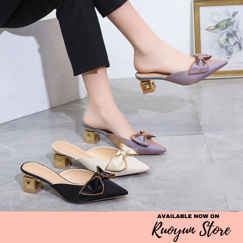 RYX - Rosie Glimmer Sepatu Heels Hak Kotak Wanita Casual / Pesta - Ori Import