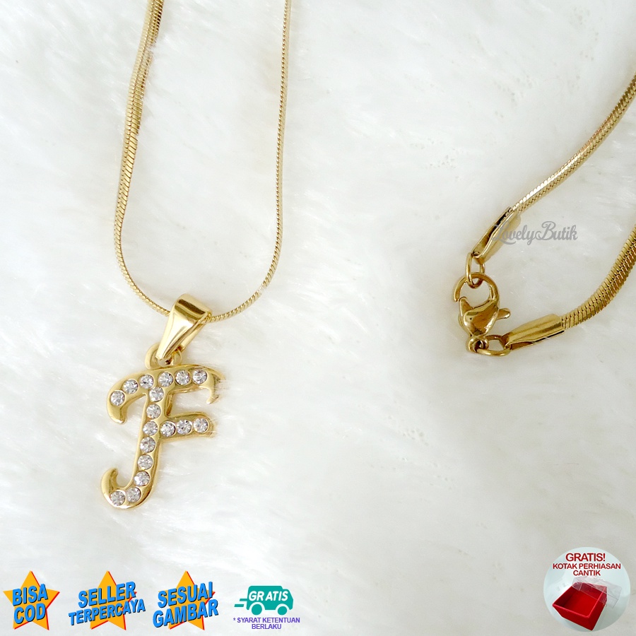 Lovelybutik - Kalung Inisial Huruf Titanium anti karat Kalung hurup Abjad Alphabet Ins F Klasik Bonus Kotak Perhiasan