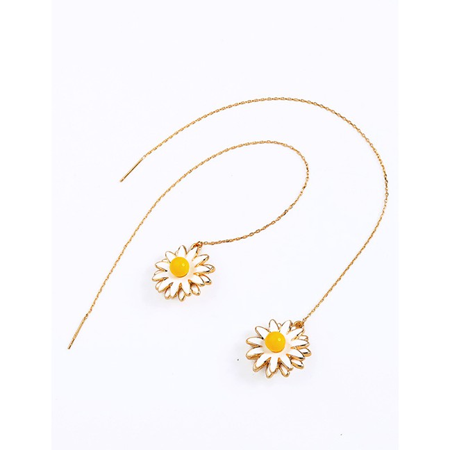 LRC Anting Tusuk Fashion Gold 925 Silver Needle Drop Oil Multi-layer Small Flower Ear Line F53447