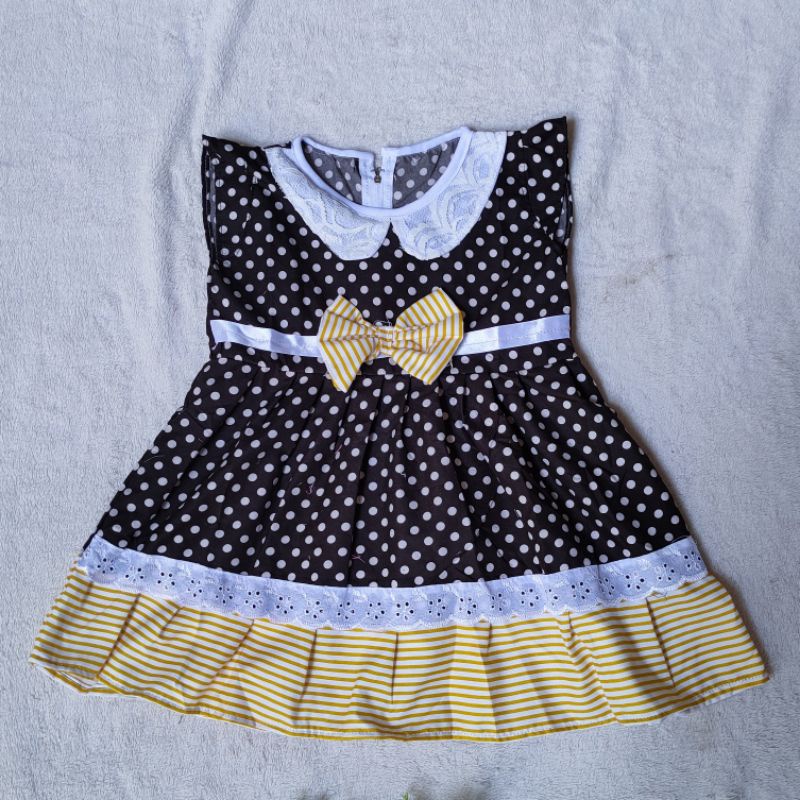 Dress anak 1 2 tahun gaun anak cewek perempuan lucu unik polka strip salur ( dress seruni stripolka )