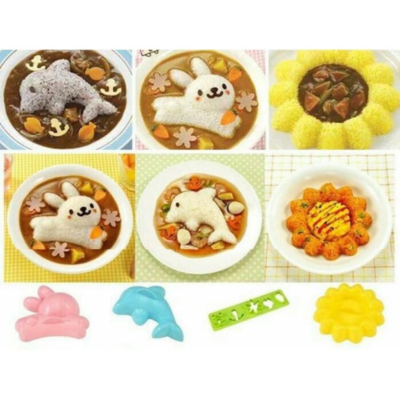 Cetakan nasi curry rice mold flower dolphin rabbit kelinci lumba bunga veggie cutter bento