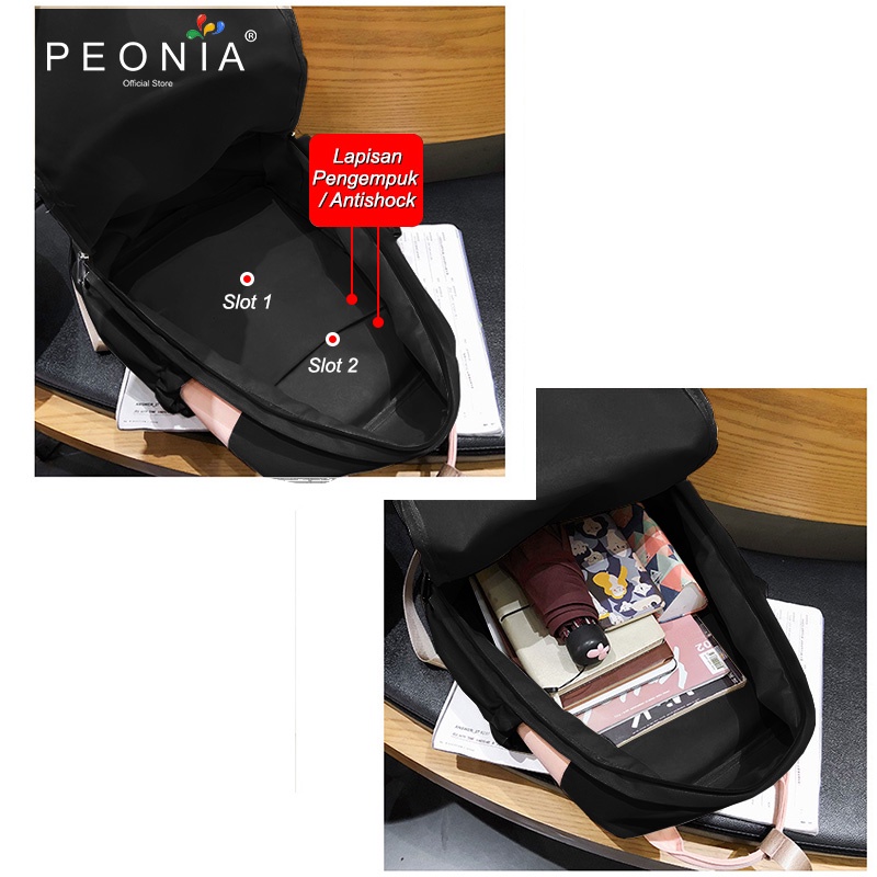 Peonia PNA SAVINA Ransel Korea Tas Wanita Laptop Punggung Import Kantor Kerja Sekolah Kuliah Outdoor Trendy Fashion Style Travel Casual Backpack Anak Remaja Perempuan Selempang Cewek Bag-2