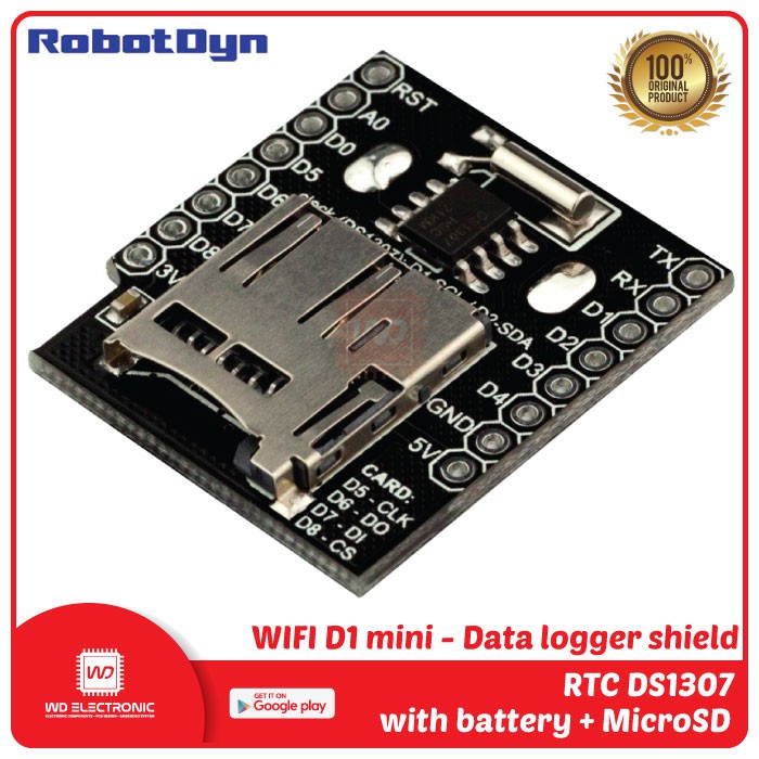 RTC DS1307 DATA LOGGER SHIELD WITH BATTERY AND MICROSD ROBOTDYN RTC DS1307 ORIGINAL