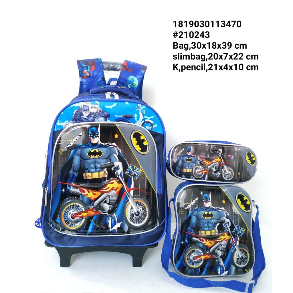 (RK)Tas Troli Anak SD SMP Sekolah Anak Laki Laki 3in1 Batman 3 Roda