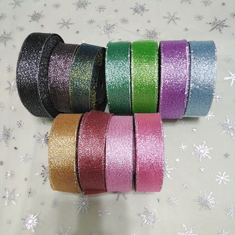 Pita hampers parcel natal / christmas ribbon metalic gliter 2.5 cm rol 20 yard