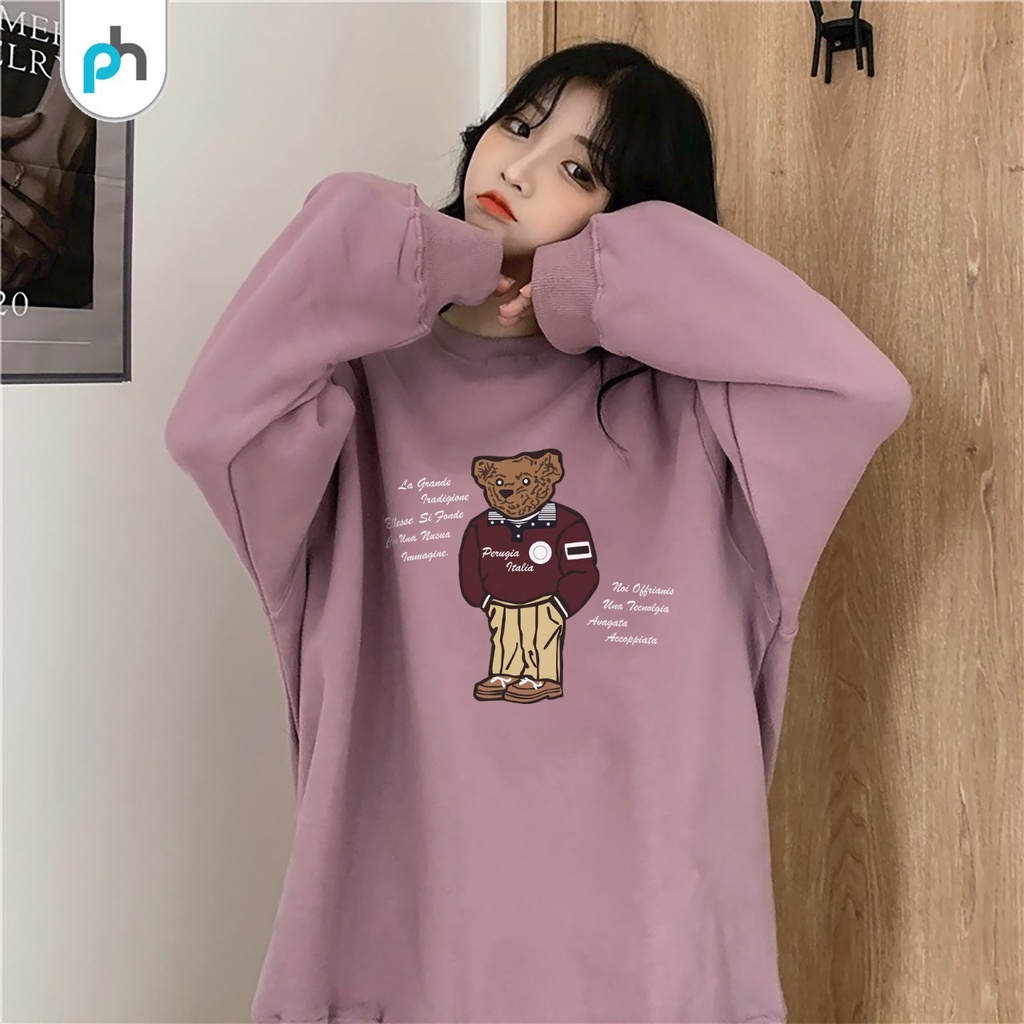 PABRIKHOODIE - BASIC SWEATER CREWNECK  BEAR PERUGIA M-XXL (SABLON) {PRIA &amp; WANITA)