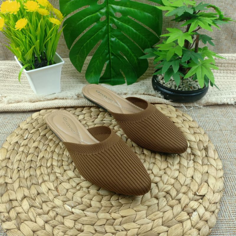 Sandal Flat Wanita Slip On Bahan Rajut Import SF-52 GRAVICI