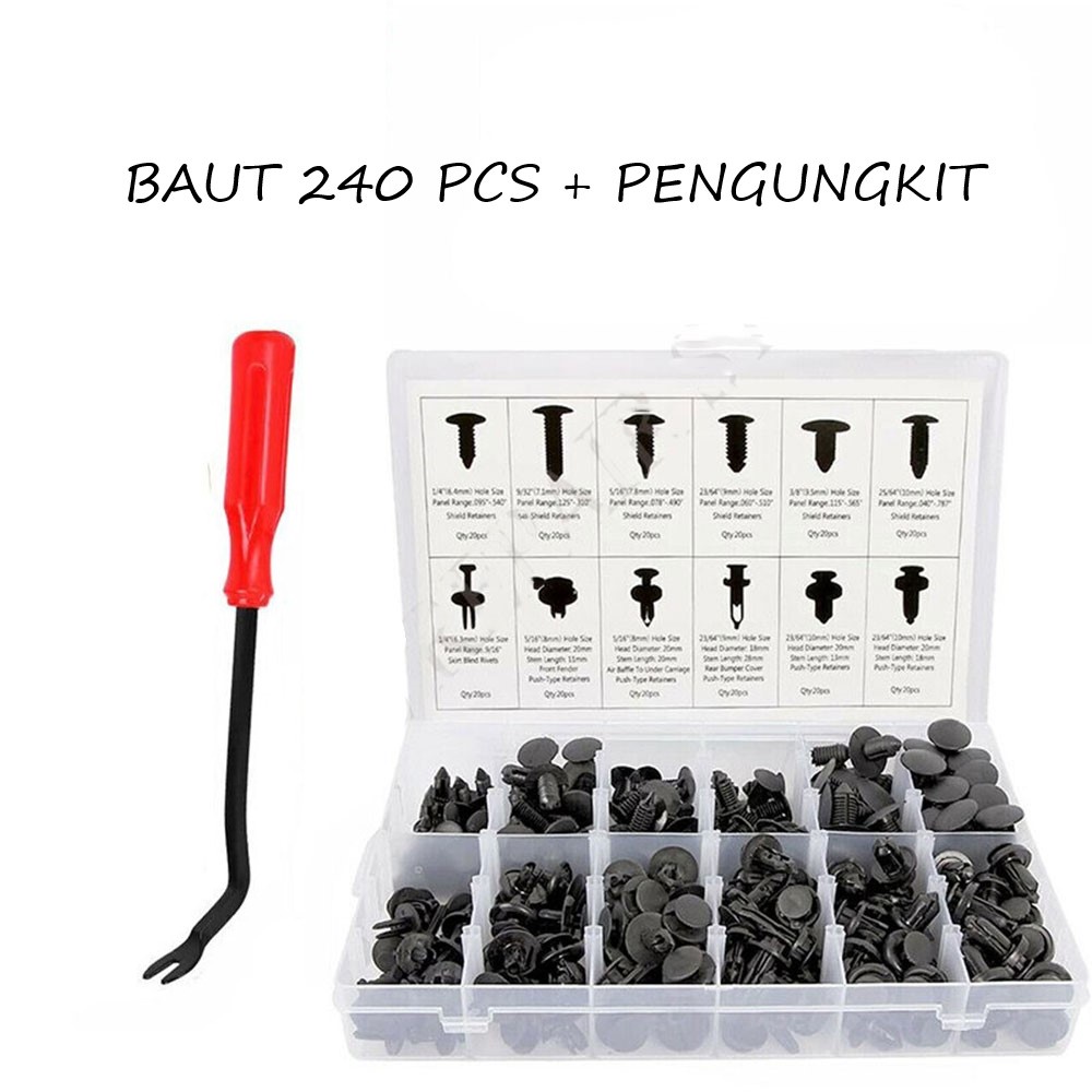 GRATIS ONGKIR Baut Rivet Mobil Universal Snap Joint Clips 240PCS - Baut - Baut Rivet Universal Car - Baut Bamper - Paku Rivet - Aksesoris Mobil - Baut Plastik - Rivet Mobil - Bolt Rivet Universal - Baut Rivet Plastik