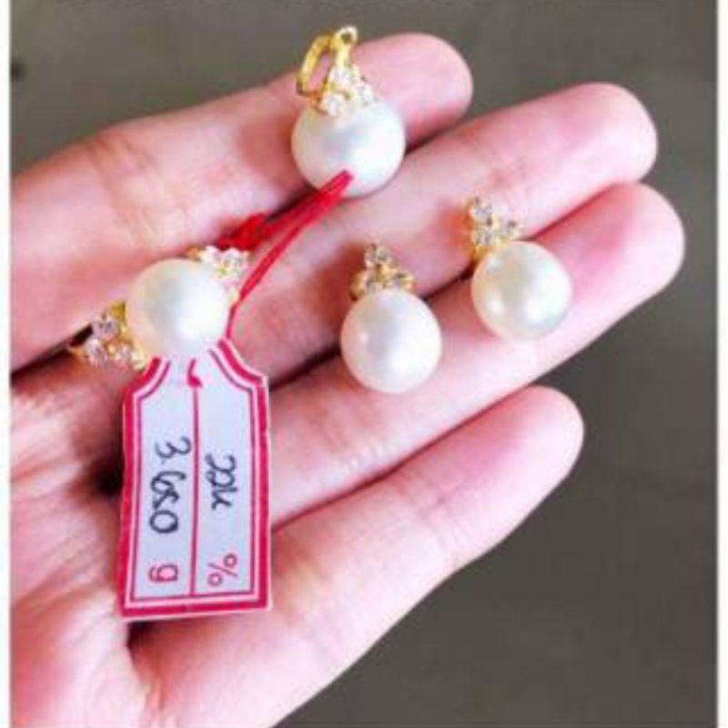 Anting liontin mutiara air tawar lombok asli rangka rodhium lapis emas