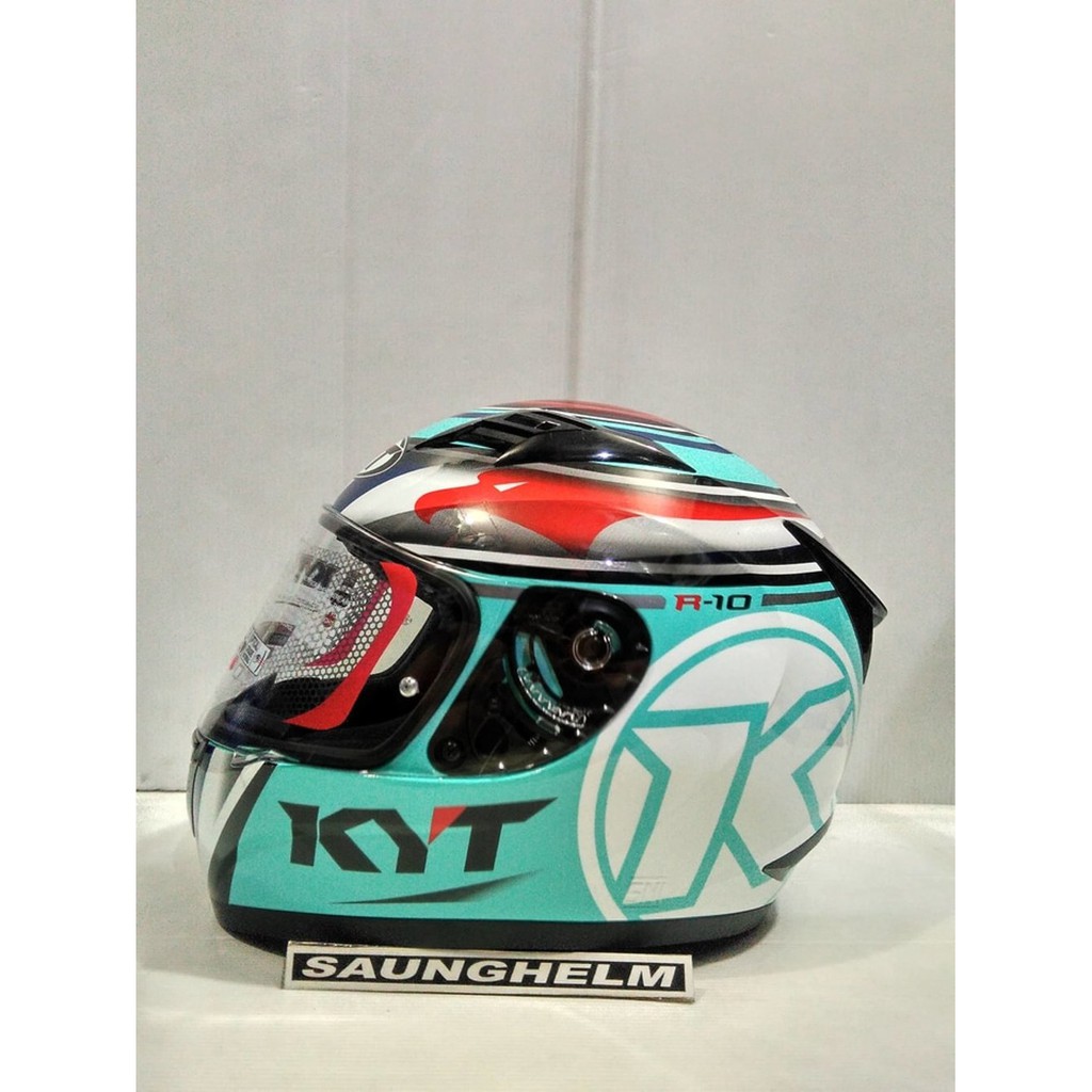 HELM KYT R10 RACE AQUA BLUE FLAT VISOR Terbaik