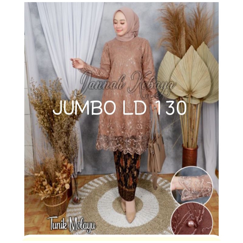 Fanstore Setelan Kebaya JUMBO LD 130 BIG SIZE &amp;Swaroski Tunik Bordir Mutiara