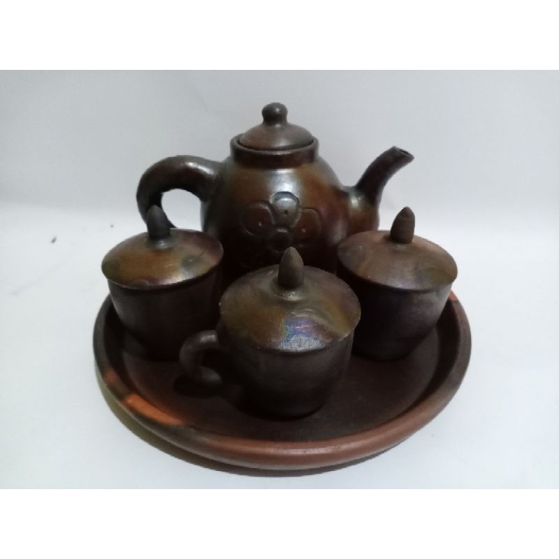 teko set poci teh kopi gerabah tanah liat +peti kayu BERGARANSI