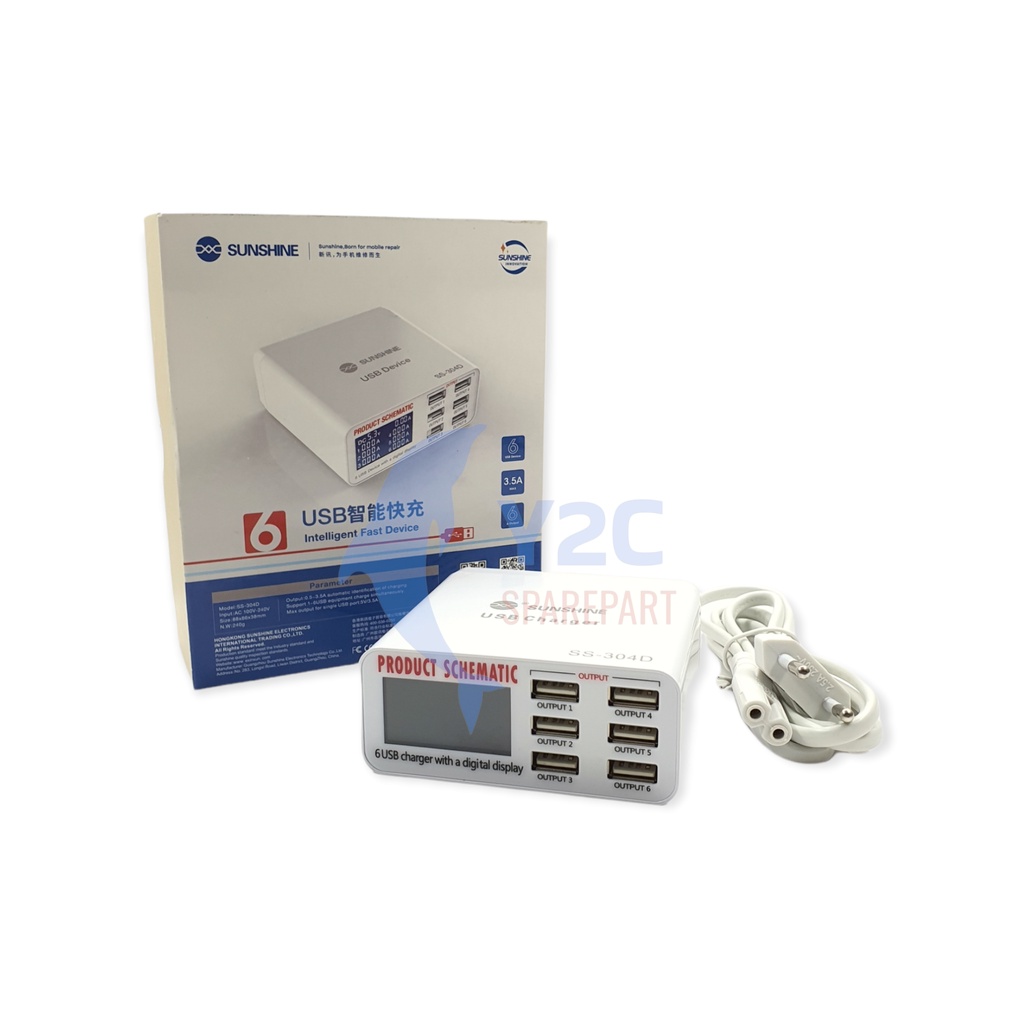 ADAPTOR SMART CHARGER SUNSHINE SS-304D DIGITAL 6PORT USB PRODUCT SCHEMATIC / ALAT SERVIS SERVICE HP LENGKAP TERLENGKAP TERMURAH