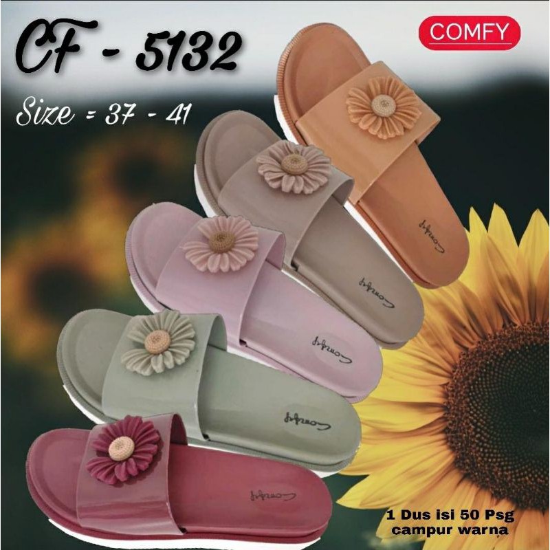 sandal slop motif bunga comfy cf - 5132 sandal slop wanita import