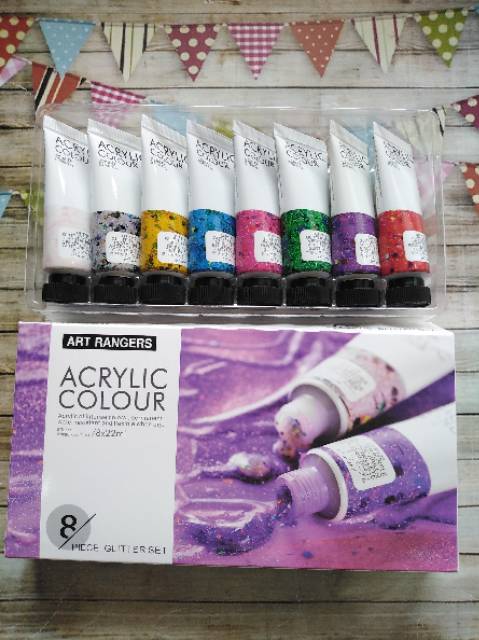 Cat acrylic art rangers glitter/metalic/pastel 8 warna @22 ml