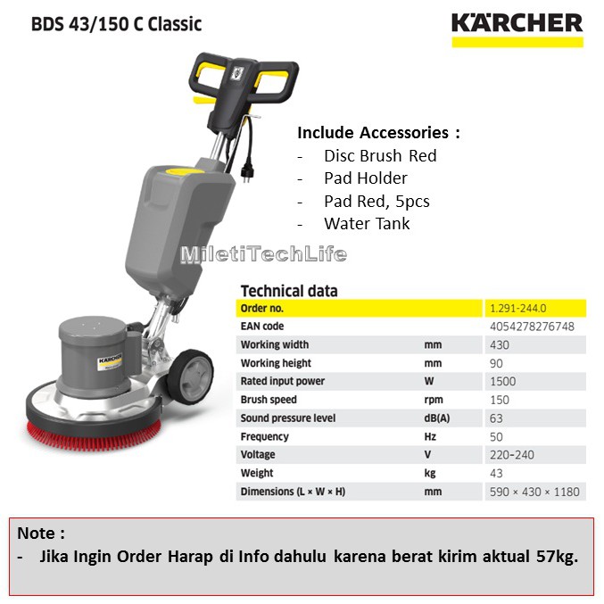 Karcher Polisher BDS 43/150 C Classic 17inch 150Rpm Brushing Polishing Machine