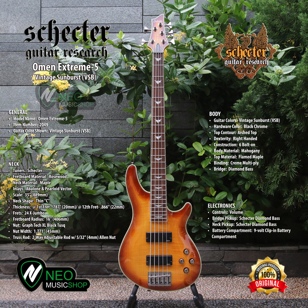 Schecter Omen Extreme-5 VSB Active 5 String Electric Bass Guitar