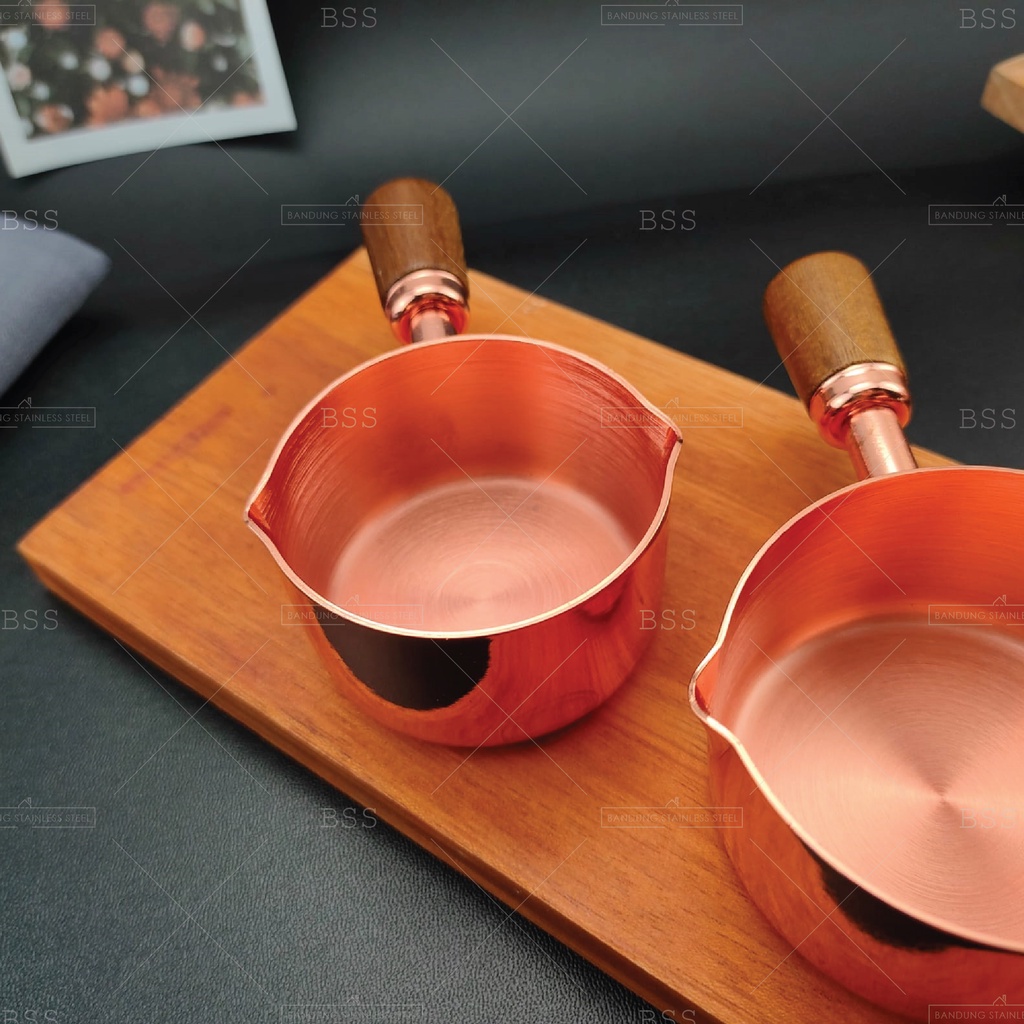 SUS304 Sendok Gelas Takar Double Mouth Stainless Gagang kayu Measuring Cup Mewah Rosegold 60ml 80ml 100ml Tempat Wadah Saus Tomat Sambal Steak Pot Bumbu BBQ Barbeque