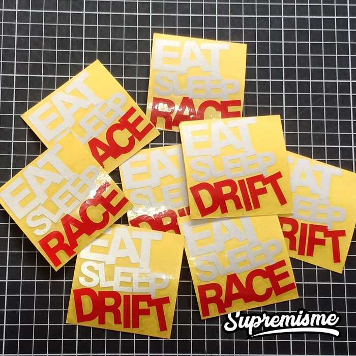 Stiker Eat Sleep Race / Sticker JDM Drift / Stiker Makan Tidur Balap / Sticker Motor JDM Race Reflektif Nyala Waterproof