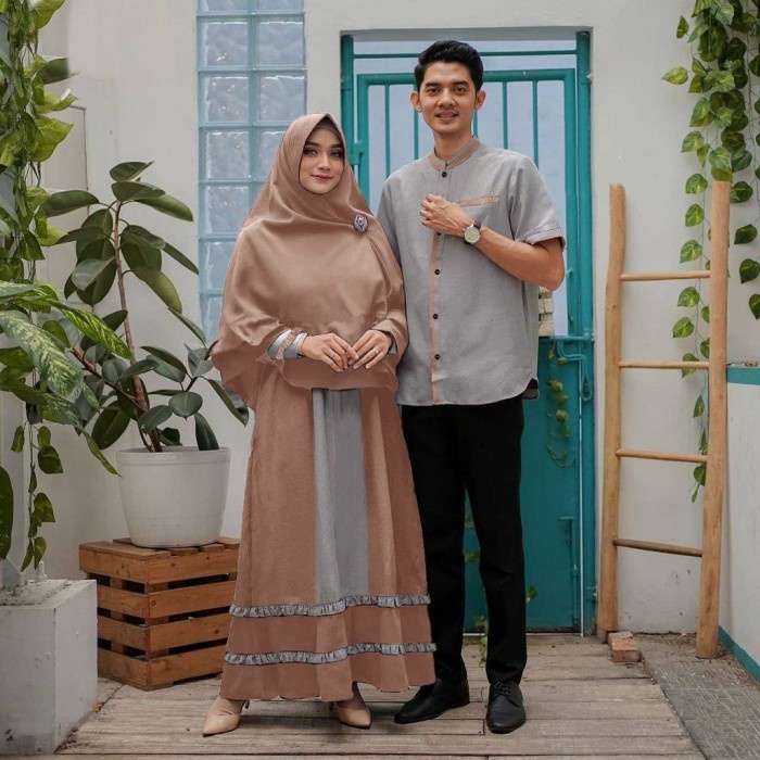 model baju couple lebaran terbaru 2022/couple jumbo gamis kemeja mewah - coksu