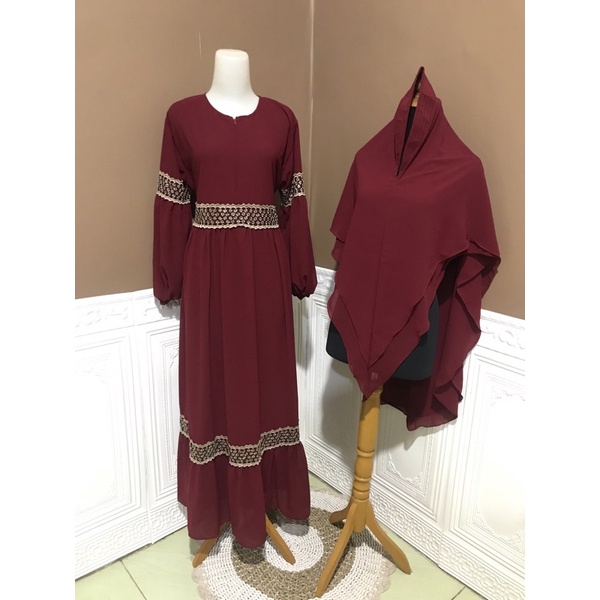 Gamis Dewasa Ceruti Babydoll Renda Bintang