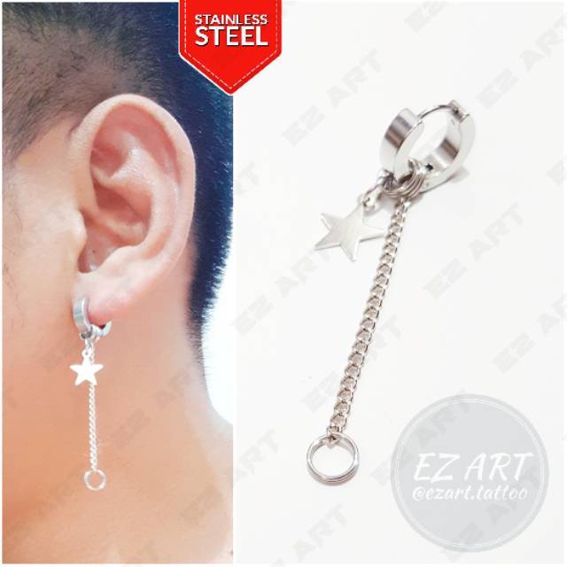 1Pc Model EZ-L Silver Anting Jepit Tusuk Variasi Bandul Gaya Punk Korea KPOP Stainless Steel