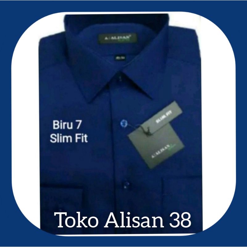 Kemeja Alisan Polos Slim Fit Lengan Panjang Warna Biru 7