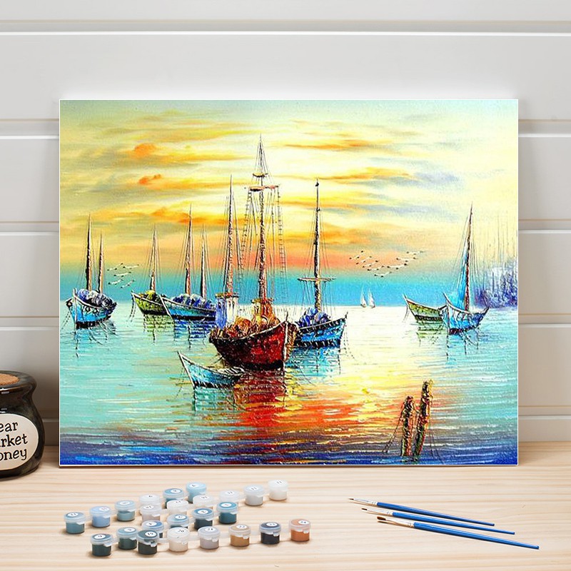 Set Lukisan Gambar Pemandangan Laut Dan Kapal Bahan Kanvas Acrylic Nilon Untuk Dekorasi Dinding Shopee Indonesia