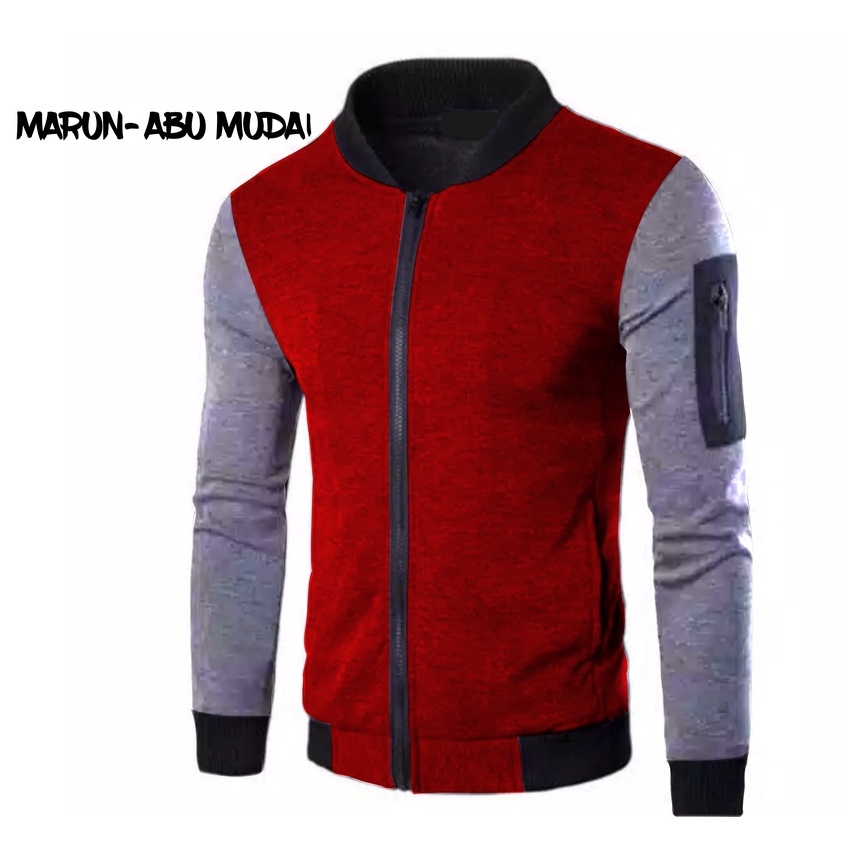 JAKET BOMBER DEWASA PRIA JUMBO FLEECE KOMBINASI MURAH