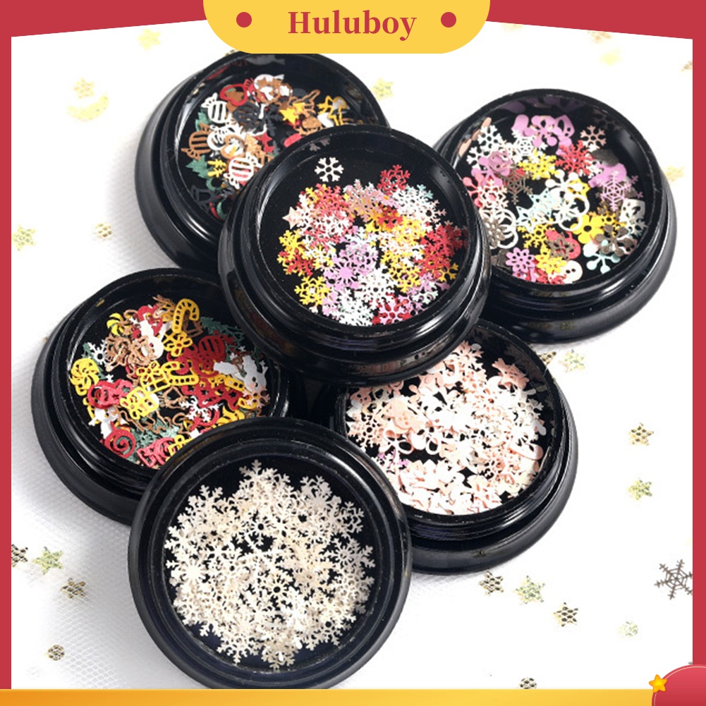 Huluboy Huluboy♡ 100pcs / Kotak Sequin Ultra Tipis Bentuk Snowflake Natal Untuk Nail Art