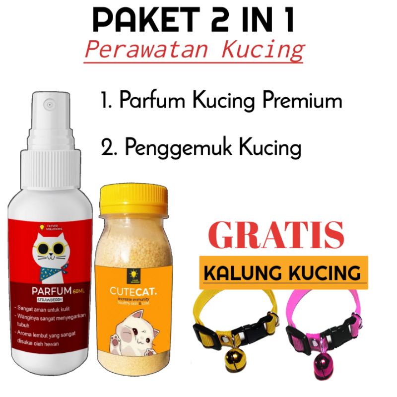 Paket Parfum Kucing Dan Vitamin Penggemuk Penumbuh Bulu Kucing Pewangi Kucing Tahan Lama Gratis Kalung Lonceng Kucing Pelebat Bulu