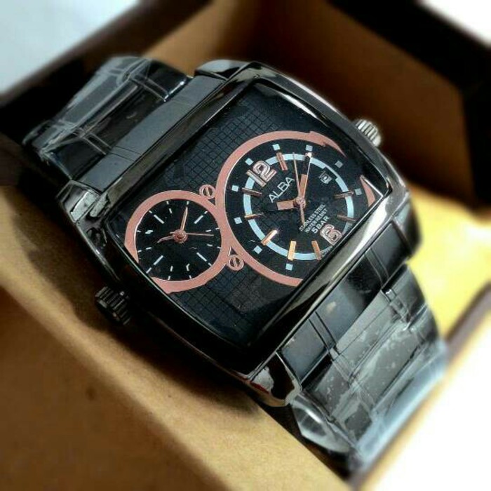 Jam Tangan Pria / Cowok Alba Double Watch Rantai Full Black