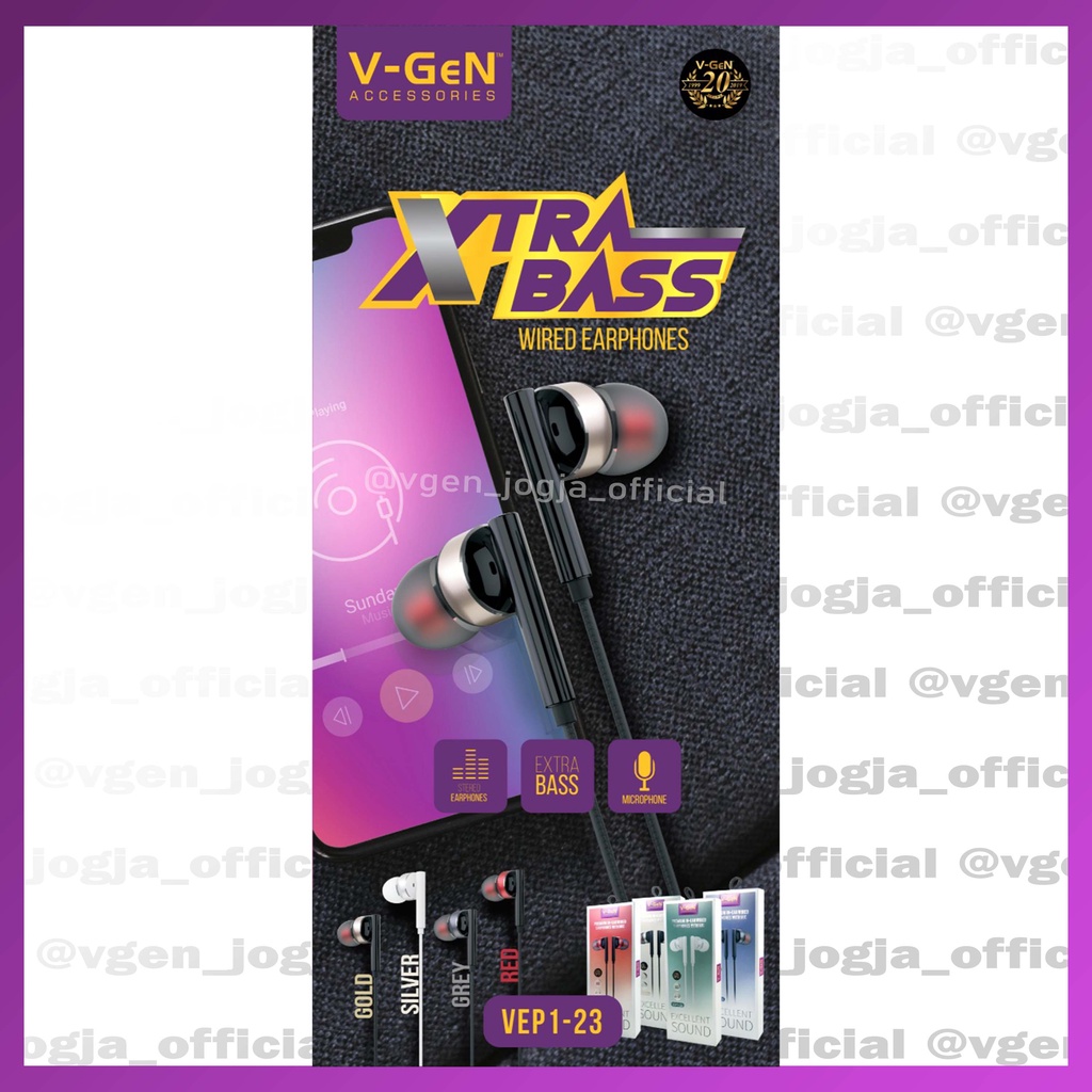 Handsfree V-GeN VEP1-23 Wired Earphone Headset Stereo Sound EXTRA BASS