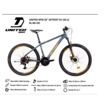 Sepeda Gunung MTB 26 Inch United Detroit SV 7 Speed Alloy SNI Garansi-1
