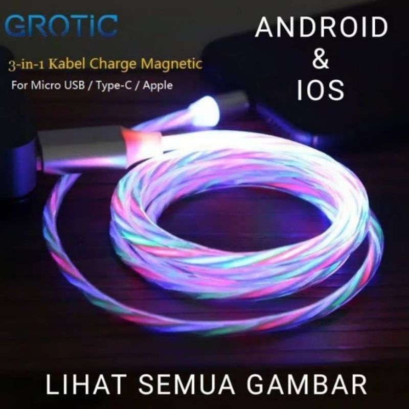 Kabel Data Magnet Led/Lampu Charger Mirco Usb Magnetik Fast Charging Untuk Untuk IOS/Android