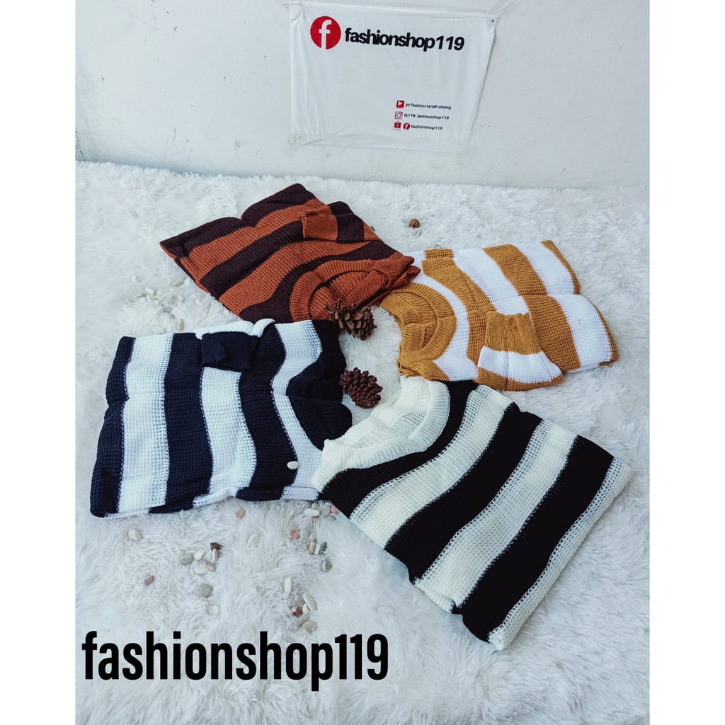 fashionshop119 Rainbow Stripe Rajut / Rajut Salur / Strip Rajut / Rajut Wanita / Atasan wanita (fs)