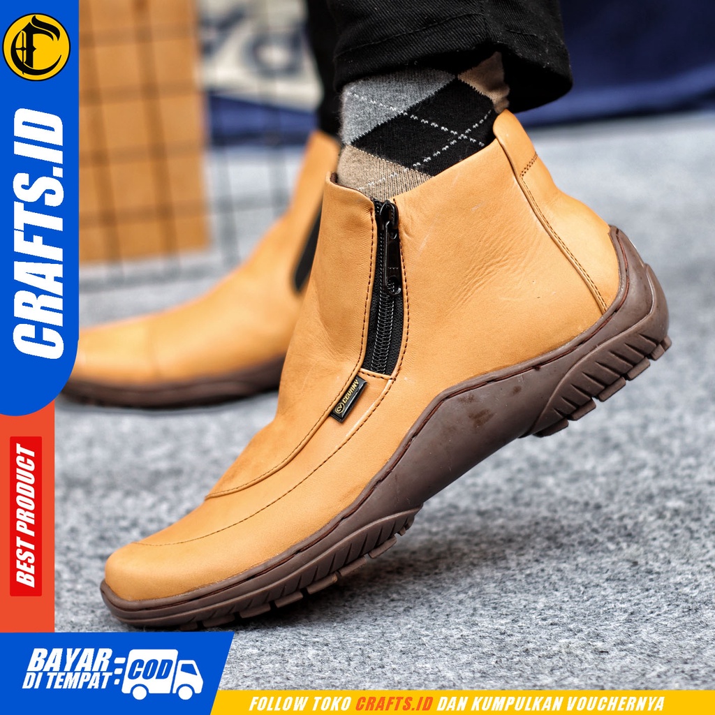 Sepatu Formal Pria Sepatu Casual Pria Kulit Asli Zipper Sepatu Pantofel Kerja Kantor Kuliah Kondangan Sepatu Hitam Pria CRAFTS CORAZ