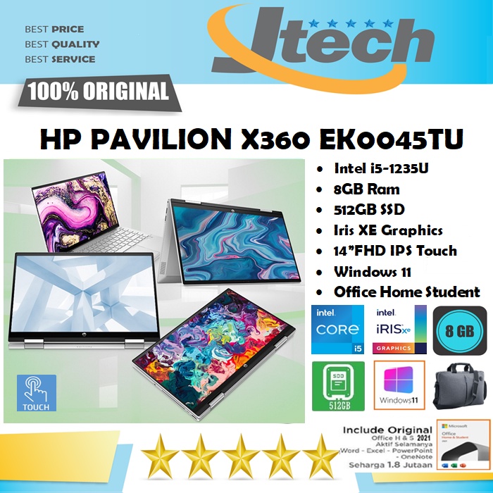 HP PAVILION X360 14-EK0045TU - i5-1235U - 8GB - 512GB SSD - 14&quot;FHD IPS TOUCH - WIN11 - OFFICE HOME STUDENT