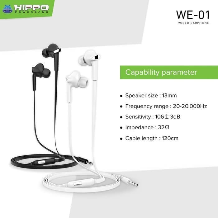 HIPPO WE-01 Wired Earphone Headset Handsfree Super Bass Stereo 3.5mm Jack Audio with Microphone WE01