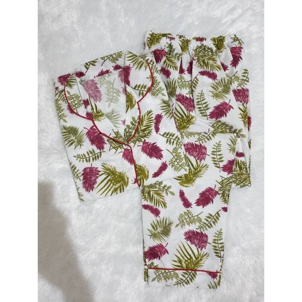 Baju Tidur Piyama Wanita/Cewek Pajamas Dewasa Katun Motif Daun Luina PP Lengan Panjang Kekinian