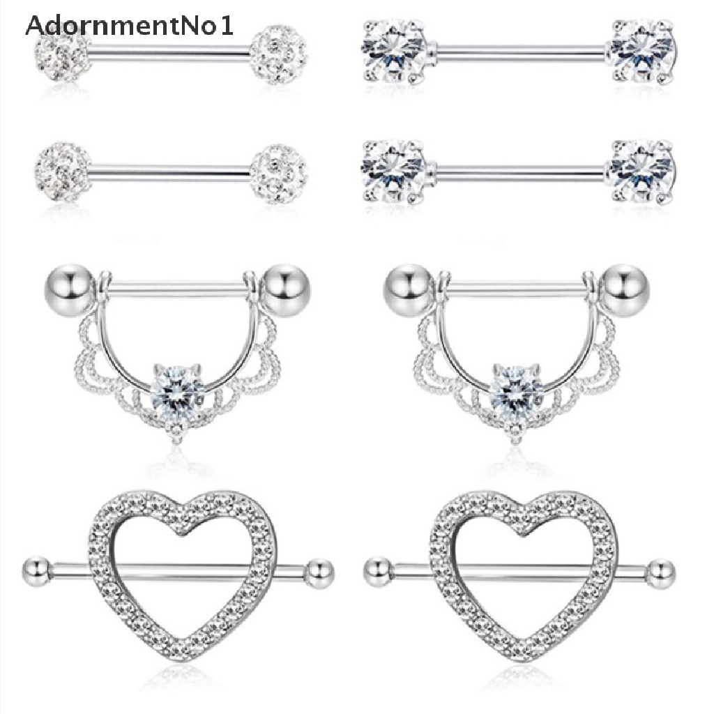 (AdornmentNo1) 4 Pasang / Set Anting Tindik Puting Bentuk Hati Aksen Kristal Bahan Stainless Steel Untuk Wanita