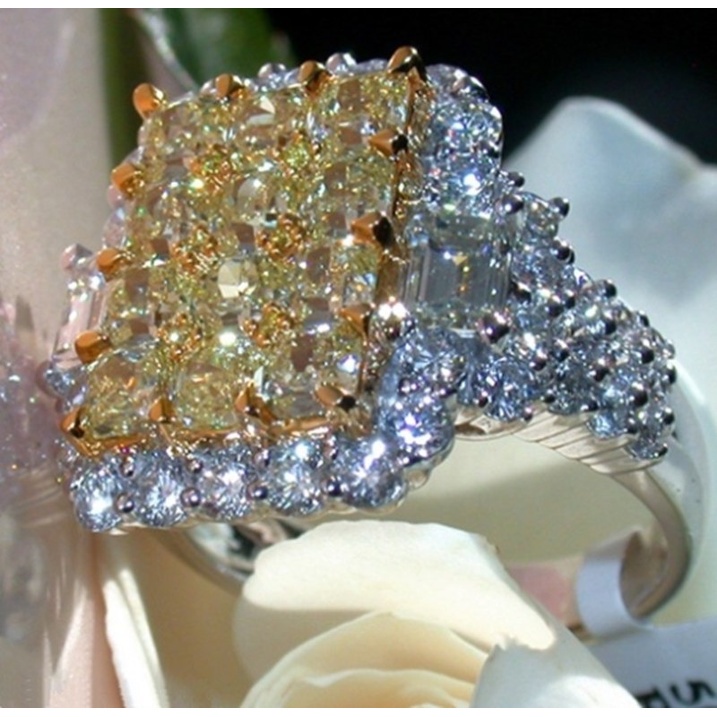 Cincin Zircon Warna Kuning Gaya Eropa Dan Amerika Untuk Wanita