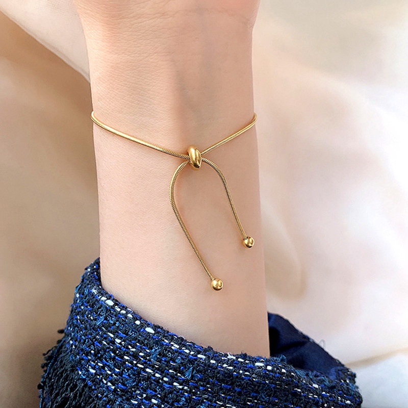 Gelang serut Titanium Wanita Anti Karat dan tidak luntur Emas 18k simple rantai bracelet aksesoris fashion korea