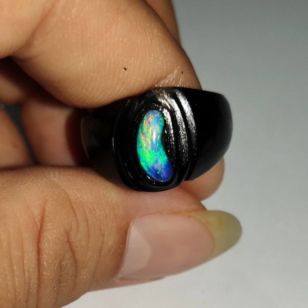 CINCIN BATU AKIK PERMATA NATURAL KALIMAYA BANTEN KRISTAL WHITE OPAL RING TANDUK