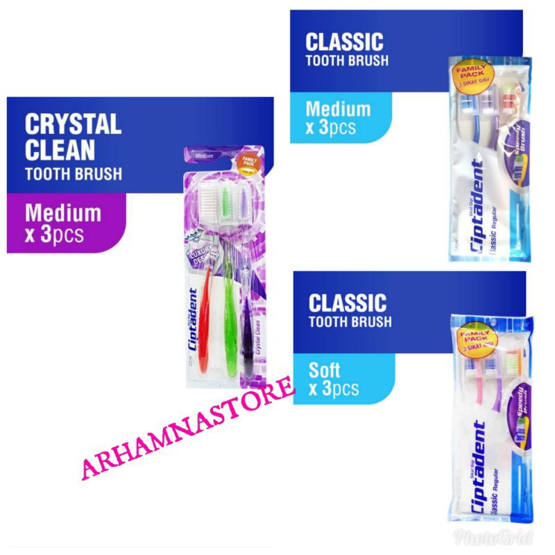 CIPTADENT Toothbrush Crystal Medium/Classic Soft/Classic Medium Isi 3