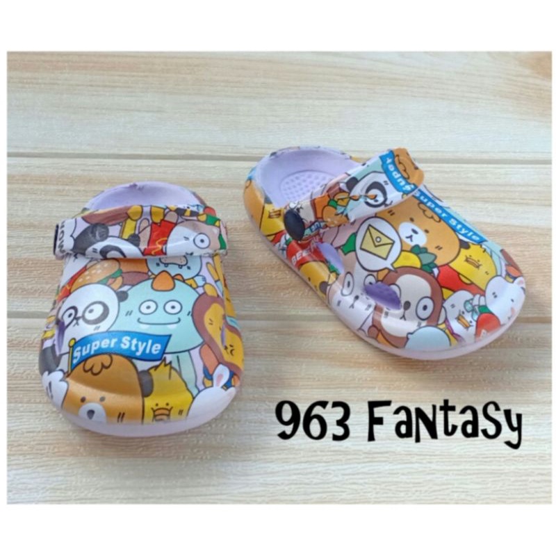 963 Sandal Kodok Anak Printing Uk 20-31 Model Crocs Sendal Slop Baim Balita